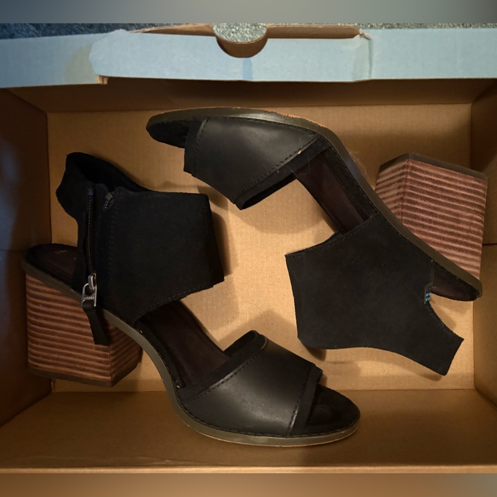 Toms Black Suede and Tan Heels